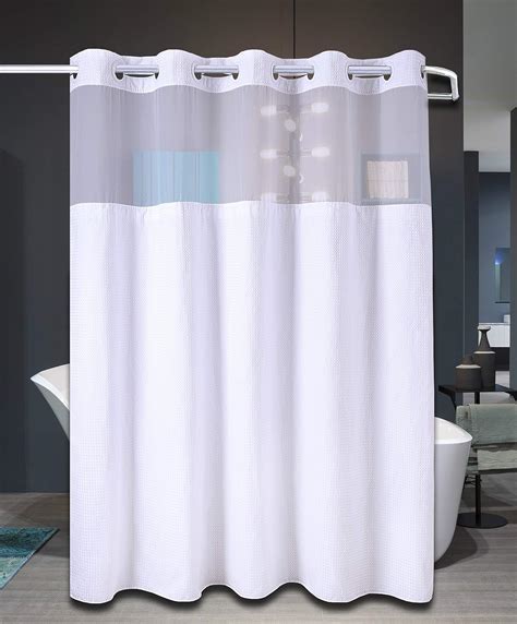 hookless waterproof fabric shower curtain